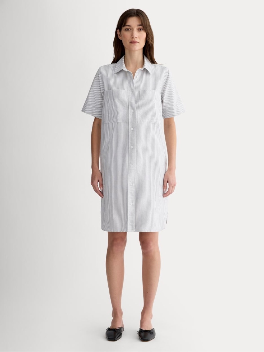 New Everlane THE OXFORD SHORT-SLEEVE SHIRT DRESS Charcoal/White XL Quiet Luxury